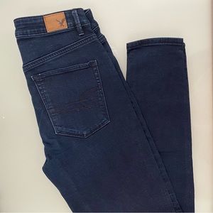 American Eagle Sky High Super Stretch Jegging - high rise dark blue skinny jeans